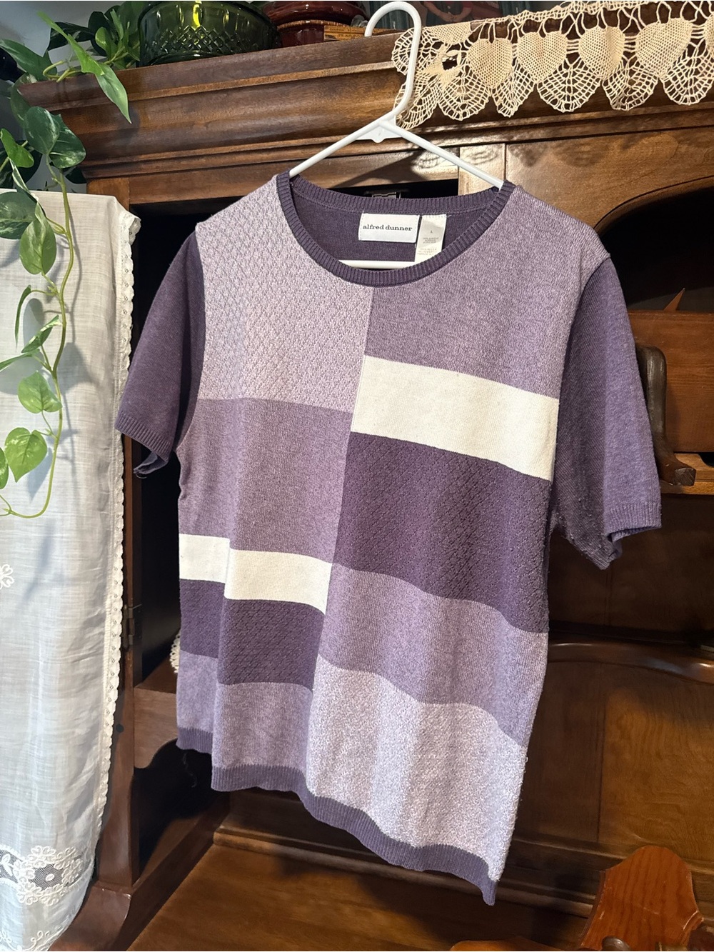 alfred dunner Lavender Block-Stripe Short Sleeve Shirt